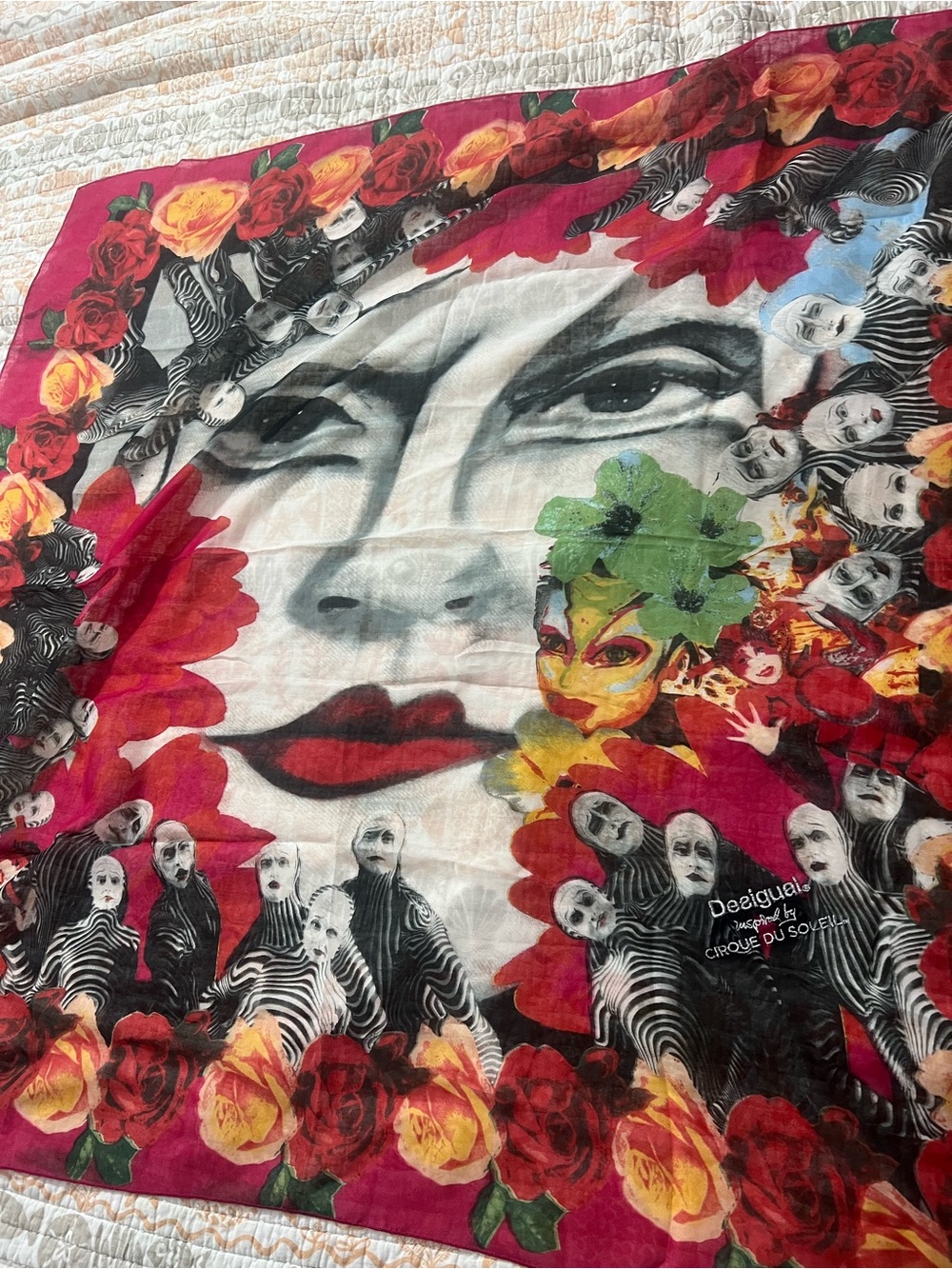 NWOT Desigual Multicolor Floral & Face Print Women's Scarf